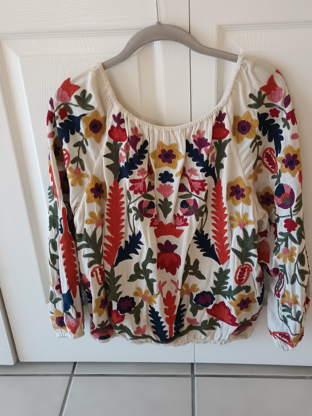 Soft Surroundings Cream Peasant Tunic with Multicolor Floral Embroidery - Picture 3 of 6